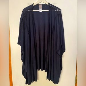 Chico’s Navy Blue Short Sleeve Crochet Womens L/XL Cardigan Wrap Open Front